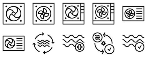 air conditioner maintenance icon line style set collection. vector