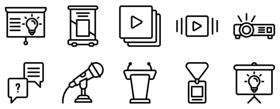 presentation icon line style set collection. vector