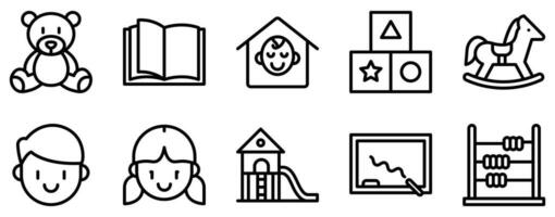 kindergarten icon line style set collection. vector