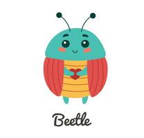 Cute beetle insect, cartoon character vector illustration.