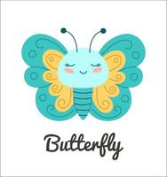 Cute butterfly insect, cartoon character vector illustration