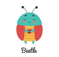 Cute beetle insect, cartoon character vector illustration.