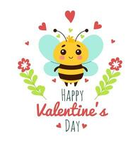 Cute insect bee with heart for Valentine day, cartoon character vector illustration