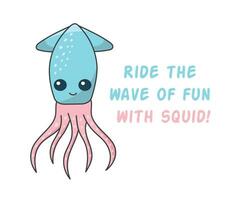 Squid illustration of a cute sea animal, ocean inhabitant vector