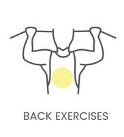 Vector icon back exercises, for physiotherapy and rehabilitation. Linear illustration