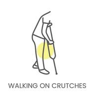 Vector icon walking on crutches, for physiotherapy and rehabilitation. Linear illustration