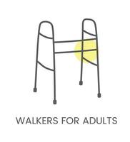 Vector icon walkers for adults, for physiotherapy and rehabilitation. Linear illustration