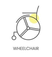 Vector icon wheelchair, for physiotherapy and rehabilitation. Linear illustration