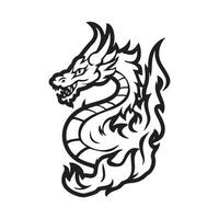 AI generated Dragon Black Outline Vector, Dragon tattoo vector