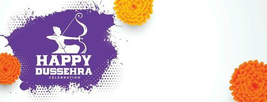 traditional happy dussehra festival banner with realistic flowers vector