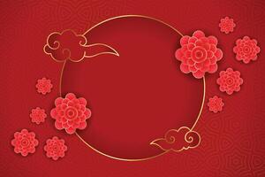 Traditional chinese greeting with flower on red background vector