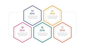 five steps hexagonal line infographic template vector