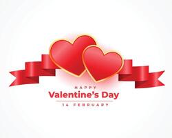 realistic valentines day 3d hearts and ribbon card vector