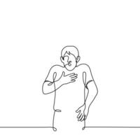 man clutching his chest with his mouth open - one line drawing vector, concept to hear an insult, be surprised or shocked vector