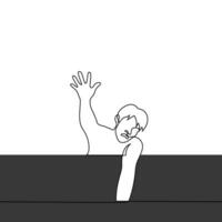 man asking for help sliding down - one line drawing vector. concept a man is kept from falling with his hand and raised the other up in anticipation of help vector