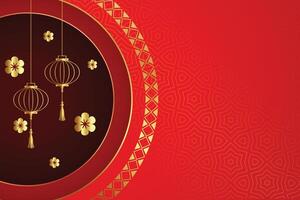 red chinese pattern background with lanterns and flowers vector