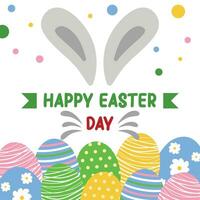 happy easter day poster graphic illustration with bunny ears and whiskers vector