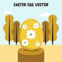 easter eggs illustration flat vector in yellow with flowers