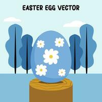 easter eggs illustration flat vector in blue with flowers