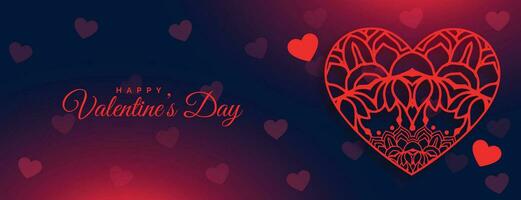 contento San Valentín día saludo bandera con decorativo corazones vector
