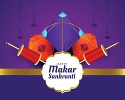 makar sankranti background with kites and spool of string vector