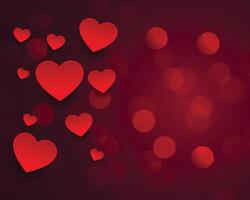 beautiful bokeh background with red hearts design vector