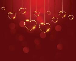 nice red background with golden hearts decoration vector