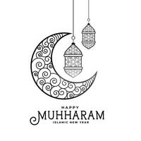 happy muharram decorative moon and card design vector