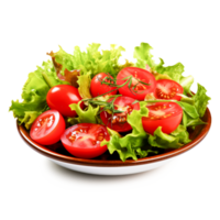 ai gegenereerd vers salade met rijp tomaten en sla Aan een bord, PNG met transparant achtergrond. perfect voor voedselgerelateerd projecten.