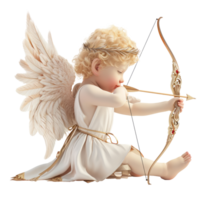 AI generated Cherubic angel child with bow and arrow, soft curls, and white wings - a perfect, versatile PNG for designs and art.