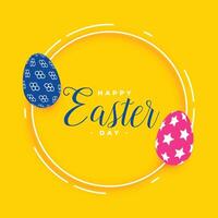 happy easter yellow card with eggs design vector