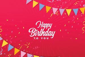 happy birthday red background with confetti and flags vector