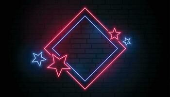 red and blue neon frame with stars vector