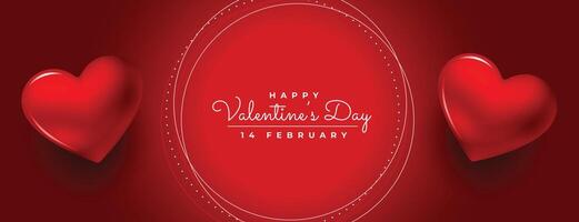 lovely red valentines day banner with two hearts vector