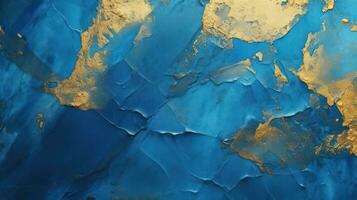 AI generated Bright blue and golden grunge decorative plaster wall abstract background. Generative AI photo
