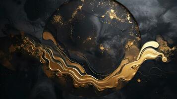AI generated Abstract black golden grunge marble wavy background. Generative AI photo