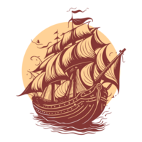 AI generated old illustration of pirates cruise vector line art png