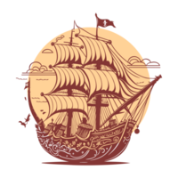 AI generated old illustration of pirates cruise vector line art png