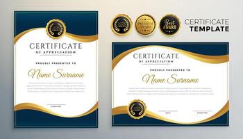 wave style diploma certificate multipurpose template in premium golden style vector