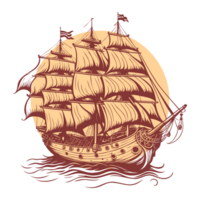 ai généré vieux illustration de pirates croisière vecteur ligne art png