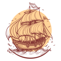 AI generated old illustration of pirates cruise vector line art png