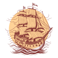 AI generated old illustration of pirates cruise vector line art png