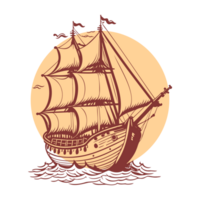 AI generated old illustration of pirates cruise vector line art png