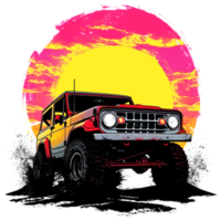 ai generiert Offroad Auto mit Sonnenuntergang im Hintergrund png