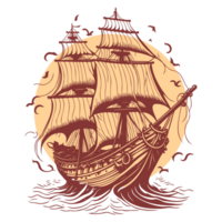 AI generated old illustration of pirates cruise vector line art png