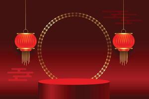 red chinese background with podium for product display vector