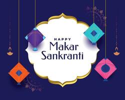 makar sankranti celebration card with hanging kites vector