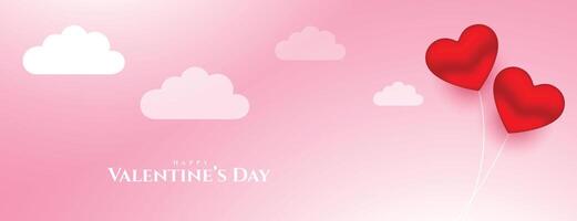 hearts balloon with clouds romantic valentines day banner design vector