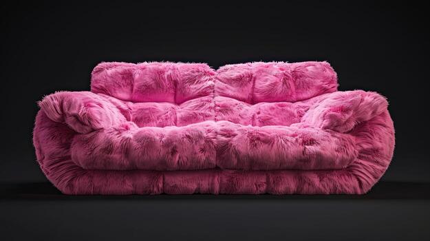 AI generated Pink fluffy sofa isolated on black background. photo