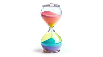 AI generated Hourglass isolated on white background. Sand clock with colorful sand. photo